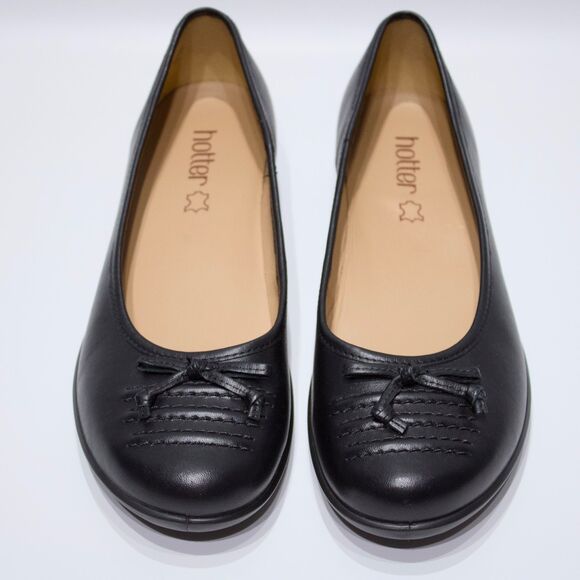 NWOB Hotter Made in UK Black Leather Comfort Ballet Flats ~ Women Size 11 (9 UK) - Picture 6 of 13